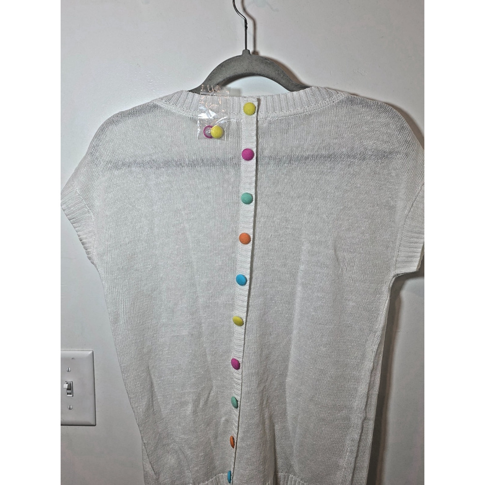 NWOT Open Knit Linen Top Sweater Small White Beachy Lightweight Fun Buttons